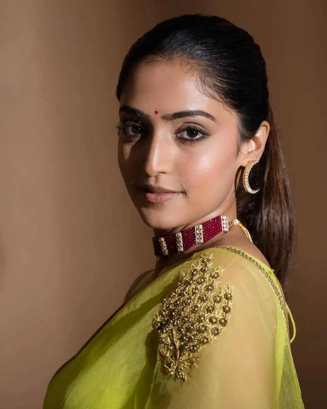 Indian Actress Reba Monica John In Lemon Green Saree